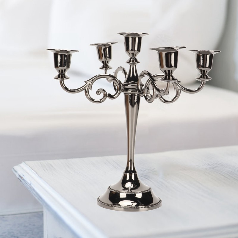 Metal Candelabra Black 5 Arms Elegant Colorfast Stable Wide Base
