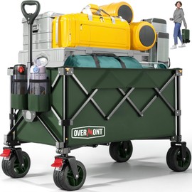 Overmont Ultra-Compact Collapsible Wagon Cart - 200L Portable Folding Wagon with All-Terrain Wheels Utility for Beach, Grocery Shopping, Camping, and Gardening – 330lbs Load Capacity Green