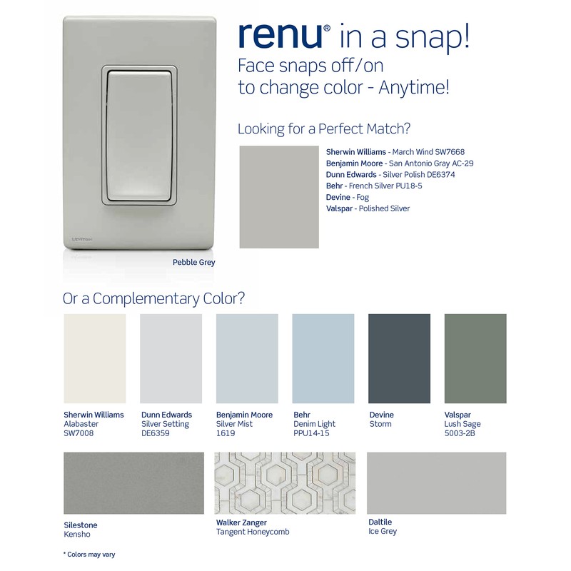Leviton Renu Switch RE153-PG for 3-Way Applications, 15A-120/277VAC (Pebble Grey)