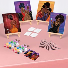VOCHIC 4 Pack Sip and Paint Kit for Adults Pre Drawn Canvas for Painting Pre Printed Stretched Canvas DIY Art Party Set Date Night Girls Game (Chic Lady,8x10 Inches)