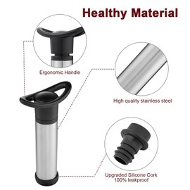 Wine Saver Vacuum Pump with 4 Wine Stoppers, Wine Bottle Stoppers with Food Grade Silicone Leak proof Keep Fresh Suitable for All Standard Wine Bottles