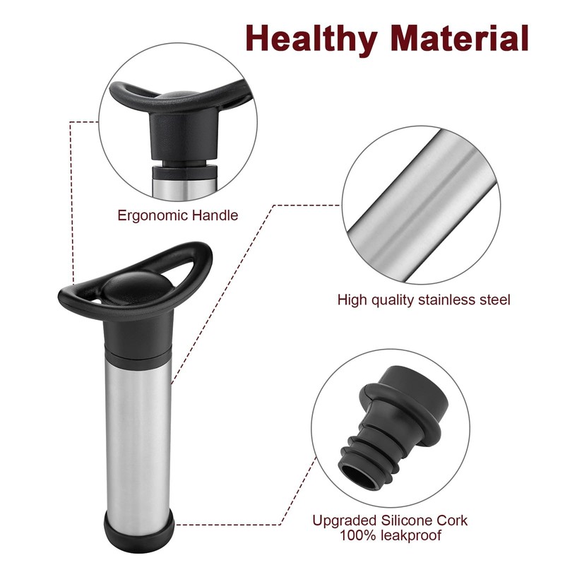 Wine Saver Vacuum Pump with 4 Wine Stoppers, Wine Bottle
