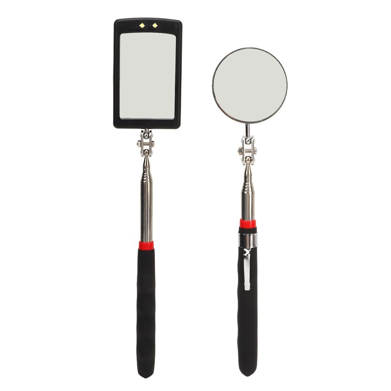 2Pcs Telescoping Inspection Mirror Set LED Lighted Flexible Retractable Pickup