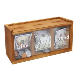 Mczxon Spend Save Give Piggy Bank for Kids, Money Coin Savings Piggy Bank Jar Box for Kids Child Safe Money Saver, Teach Children About Giving & Saving Money Piggy Box for Childrens Boys Girls