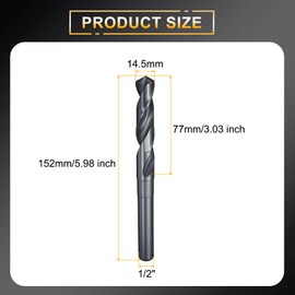sourcing map 14.5mm Drill Bit 1/2" Reduced Shank Round 4341 High Speed Steel Nitriding Black 118° Standard Point for Plastic Wood Copper Aluminum Iron Medium Soft Metal
