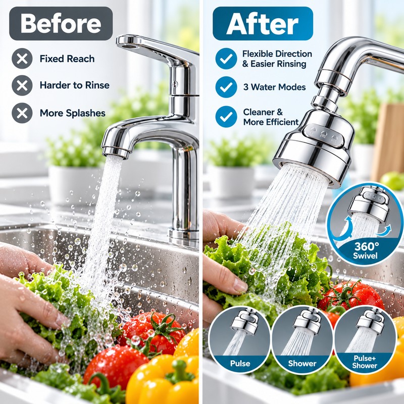 360 Degree Swivel Kitchen Faucet Aerator Adjustable Dual Mode Sprayer