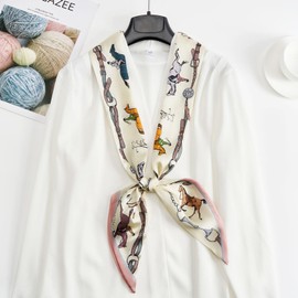 QIUTIMIY Silk Like Scarf for Women Neck Scarf Belt Satin Scarf for Hair Tie Fashion Purse Scarf for Handbag Accessories Charm(Horse Beige)
