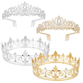CIEHER 4 Pcs Prom King and Queen Crowns Set - King Crown for Men Queen Tiara Homecoming Costume Party Favor - Gold & Silver