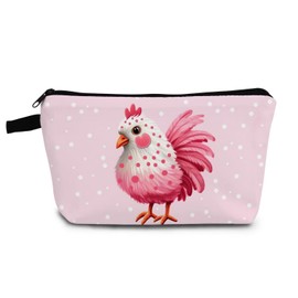 YULUENZE Pink Hen Makeup Bag Cute Small Organizer Bag with Zipper Pink Hen Cosmetic Bag Aesthetic Birthday Present for Women Sisters Friends