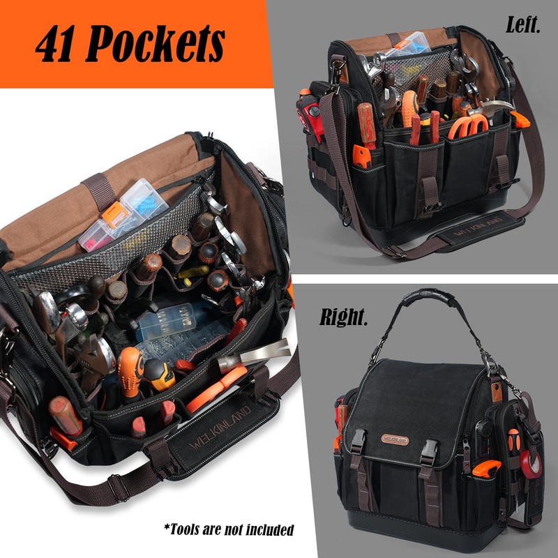 WELKINLAND 41-Pocket Electrician Tool Bag, 14-Inch HVAC Tools Bag, Heavy-Duty
