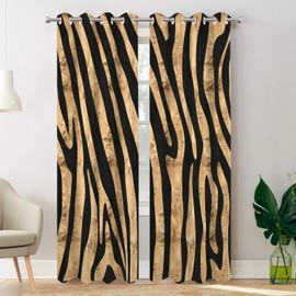 Batmerry Rose Gold Africa Zebra Striped Blackout Curtains for Bedroom, Black Grommet Top Drapes Thermal Insulated Window Curtains, Set of 2 Panels, 52x84 inches