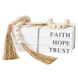 Decorative Books for Home Decor, White Faux Books for Decoration, Rustic Farmhouse Stacked Display Books (Faith, Hope, Trust)