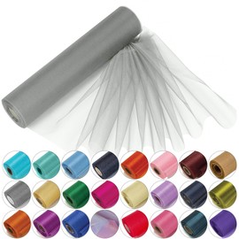29cm x 25m Roll of Organza Sheer Fabric - Elegant Decorative Cloth for Wedding Chair Bows, Table Runners, Party Favours - Crafting Supplies for Ribbons, Dress Accents,and Bags, Silver