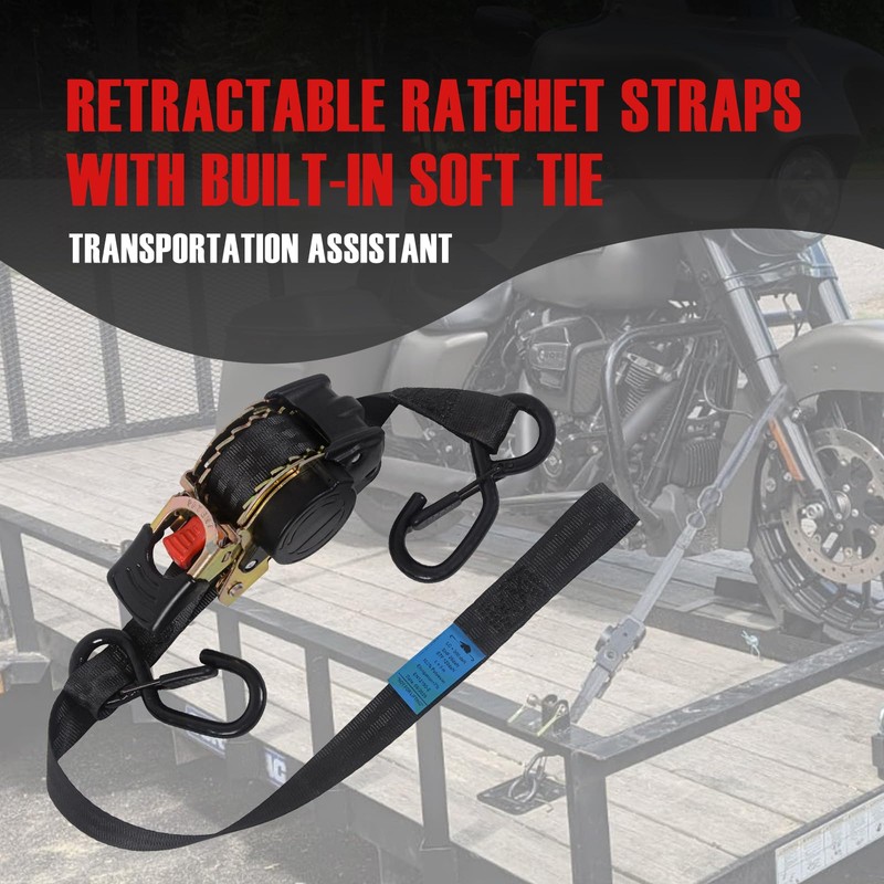 MOTO4U Auto Retractable Ratchet Straps 2-Pack | 1” x 10ft