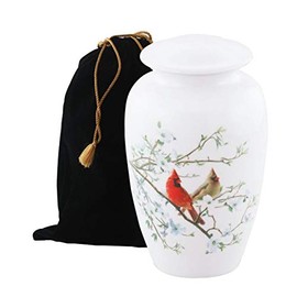 Ayoii's Serenity Painted Metal Cremation Urn - Hand Painted, Cardinal on Dogwood, Adult Urn with Free Velvet Bag