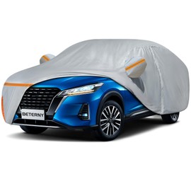 BETERNY Car Cover for 2016-2025 Nissan Kicks, Waterproof Custom-fit All Weather Sun Rain UV Dust Snow Protection Outdoor Kicks Full Car Cover with Door Zipper and Cotton Lining-Grey