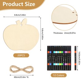 Pack of 20 Wooden Pendants Apples Gift Tags Undone Apple Pendant with Acrylic Markers Apple Shape Wooden Ornaments DIY Wooden Discs for Wedding Birthday Christmas Decoration