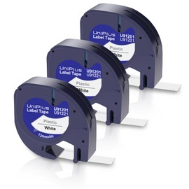 UniPlus 3 x Compatible with Dymo Letratag Label Tape 91221 S0721660 91201 12 mm x 4 m for Letratag xr Label Tape Plastic for LT110T LT100H QX50 XR 200B Label Printer Plastic Black on White