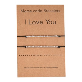 Chengxun Morse Code Bracelet for Women Girls Stainless Steel Beaded Hand-woven I Love You Couple Bracelet for Best Friend Gift