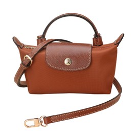 SENTEN Purse Straps Replacement for Longchamp Bag Women, Leather Crossbody Shoulder Strap Kit Adjustable for XS Longchamp Tote Bag Primitive(Brown Gold)