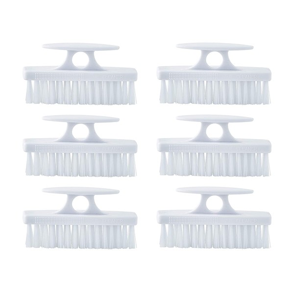Superio Nail Brush set (6 Pack) Cleaner with Handle, Durable Brush Scrubber to Clean Toes, Fingernails, Hand Scrubber All Surface Cleaning, Heavy Duty Scrub Brush Stiff Bristles, Easy to Hold. (White)