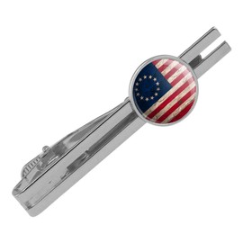 GRAPHICS & MORE Rustic Betsy Ross 1776 Distressed American Flag Round Tie Bar Clip Clasp Tack Silver Color Plated