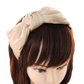 axy Headband with Large Double Satin Bow 16 cm x 7.5 cm Hair Band Vintage Hairband Headband Hairband HRS1A (Beige)