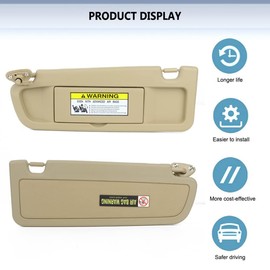 ROADFAR Left Driver Side Sun Visor Fits for Honda Civic 2006-2011 Tan Beige Windshield Sun Visor Without Sunroof 83280-SNA-A01ZB
