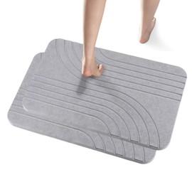 JUERLEN 2 Pack Diatomaceous Earth Shower Mat, Stone Bath Mat, Nonslip Super Absorbent Fast-Drying Hard Bath Mat for Bathroom Shower Floor, 24 x 16 inch, Dark Gray Line