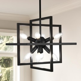 DORESshop 8-Light Black Farmhouse Chandelier, Rustic Vintage Hanging Light Fixture for Dining Room, Living Room, Kitchen, and Foyer