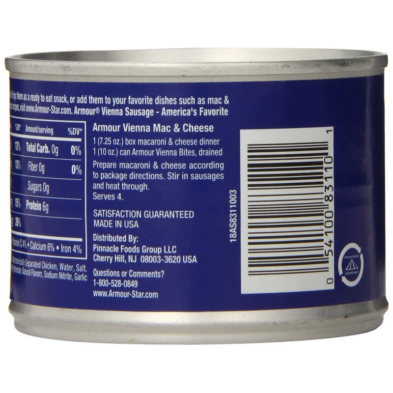 Armour Star Chicken Vienna Sausage Bites, Canned Sausage, 10 OZ