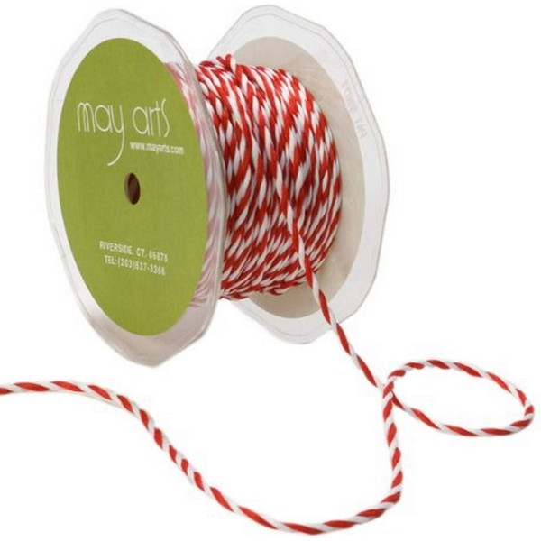 May Arts 1/4-Inch Wide Ribbon, Red and White Twisted Rope