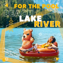 Sunlite Sports 53" Heavy Duty River Tube Inflatable, Premium Water Float to Lounge Above Lake and River, Outdoor Water Raft Sport Fun- Peter The Bear XL