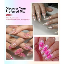 BISHENGYF Chrome Nail Powder With 3d Nail Gel Kit：15g No Wipe Clear 3d Sculpting Nail Gel,Moonlight Effect Glazed Donut Pearl Chrome Nail Powder For 5d Molding Nail Art Design Decoration(Pink)