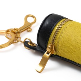 Cackatoo Genuine Leather Horsehair Lipstick Case with Keychain - Portable Travel Organizer for Lipstick and Chapstick - Stylish Key Chain Accessory for Women (Sallow/Black)