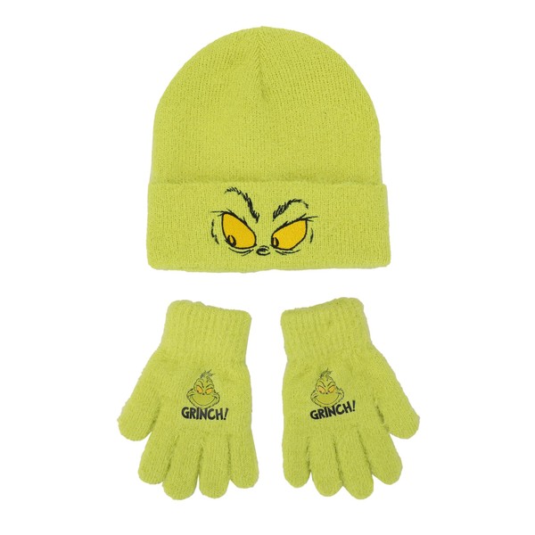The Grinch Fuzzy Big Face Design Kids Beanie and Gloves
