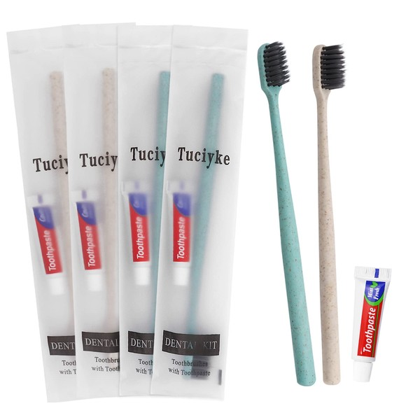Disposable Toothbrush with Toothpaste Set Pack of 50,Straw Individually Wrapped Manual Travel Toothbrush Kit in Bulk Toiletries for Adults,Kids,Hotel,Homeless,Nursing Home,Charity(Apricot+Green)