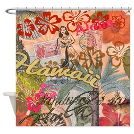 CafePress Vintage Hawaii Travel Colorful Hawaiian Tropical S Decorative Fabric Shower Curtain