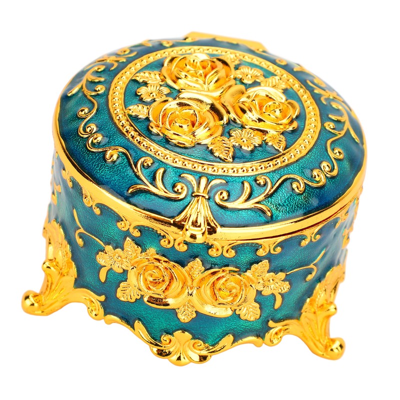 Retro Round Trinket Storage Organizer with Rose Pattern Round Metal