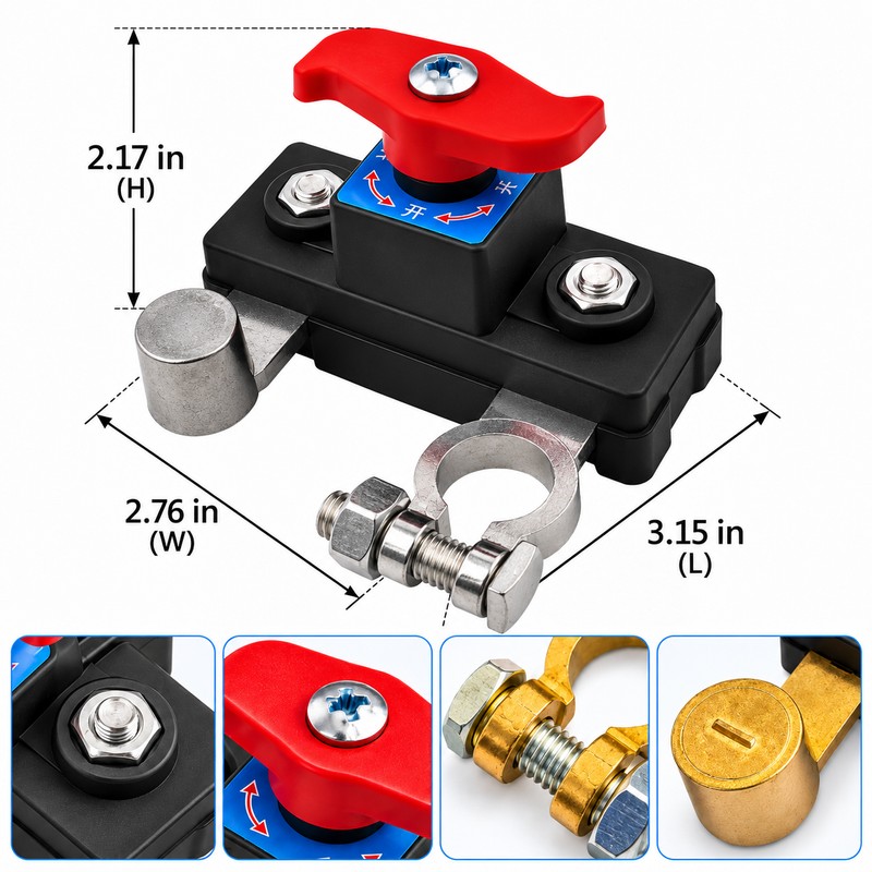 12V/24V Manual Battery Disconnect Switch, Heavy-Duty Battery Cut-Off Switch for