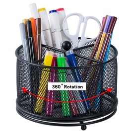 YOSCO 360° Rotating Rose Gold Pen Holder for Desk Workplace Organizer Large Capacity Mesh Stand Office Supplies Organize Pencil Cup (Black)