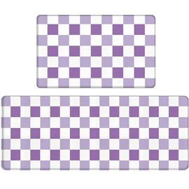 Bulijojo Purple Plaid Anti Fatigue Kitchen Floor Mats Set of 2 Waterproof Kitchen Sink Runner Rug Standing Mat Cushioned Kitchen Rugs Comfort Doormat 17"x47"+17" x30“