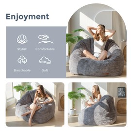 MAXYOYO Giant Bean Bag Chair, Oversized Bean Bag Couch for Adults and Kids, Faux Fur Shell-Shaped Large Bean Bag Chair with Filler, Stuffed Big Accent Sofa Chair Floor Sofa for Gaming, Reading