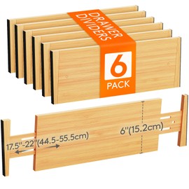Lifewit 6 Pack 6" Deep Bamboo Drawer Dividers, 17.5-22" Expandable Drawer Organisers for Clothes, Adjustable Dresser Drawer Divider, Clothing Drawers Separators for Dresser, Bedroom, Bathroom, Office