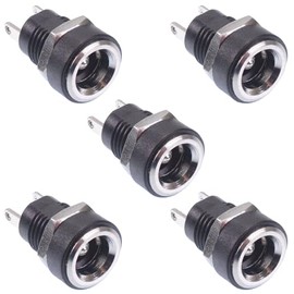 2.1mm x 5.5mm Round Panel Chasis Mount Female Socket DC Connector Jack Plug (Pack of 5)