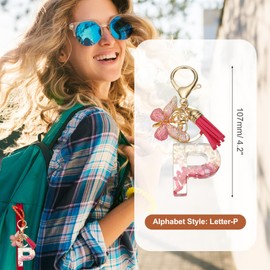 sourcing map Initial Letter Keychain, Cute Tassel Butterfly Keychain Alphabet P Letter Charm for Women Girls Key Purse Handbag Backpack (Rose Red, Pack of 1)