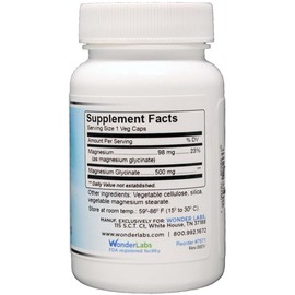 Wonder Laboratories Wonder Laboratories Magnesium Glycinate 500mg, 100% Chelated for Superior Absorption, Non-GMO, NO Gluten Dairy & Soy, Supports Muscle, Joint, and Heart Health (60)