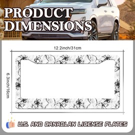 HCSS 2PCS Black White Lily License Plate Frames,Beautiful Floral Flower Aluminum Metal License Plate Holder,Rust-Proof Waterproof Car Decorative Tag Frames for Standard US 12x6 Inch
