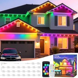 JSXing Luces Exteriores Permanentes, 18M Con 36 LEDs Luces de Alero Inteligentes, Infinitos Colores de Luz, Iluminación Diaria y de Acento, IP67 Impermeable, App/Voz/Mando a Distancia
