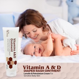 MEDca Vitamin A & D Diaper Rash Ointment- Protectant Cream for Sensitive Baby Skin - Lanolin & Petrolatum Formula, Dry-Cracked Hands/Feet/Face Skin, 1oz Tube, Pack of 4